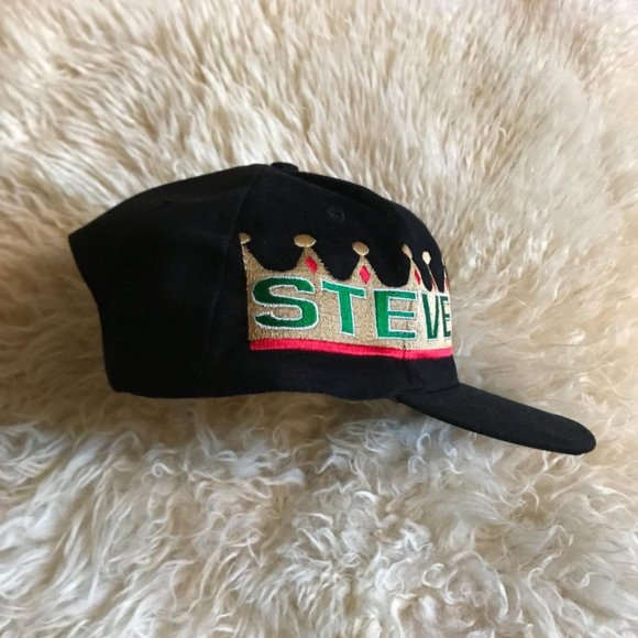 Vintage 80s Nissin Cap Steve Kinser NASCAR Black Green Gold Red Crown Strap Hat - Picture 2 of 4